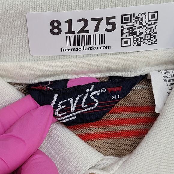 Vintage 80s LEVIS Stripes Polo Shirt M/L 21x27 Brown - Picture 6 of 12